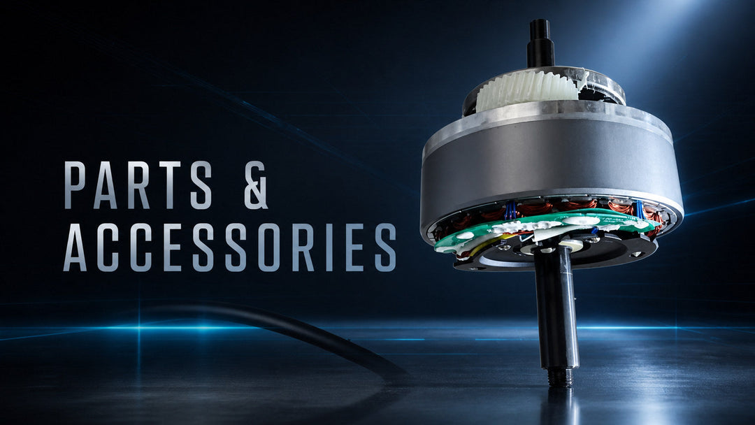 Electric bike parts and accessories collection featuring an electric motor component