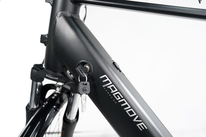 MAGMOVE 700C City eBike with 250W mid-mounted motor, 8-speed gear system, and 80-120km range, featuring adjustable seating7