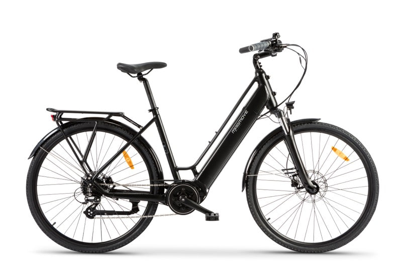 MAGMOVE 700C City eBike with 250W mid-mounted motor, 8-speed gear system, and 80-120km range, featuring adjustable seating1