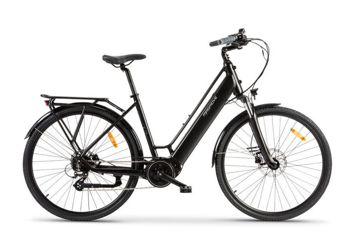 MAGMOVE 700C City eBike with 250W mid-mounted motor, 8-speed gear system, and 80-120km range, featuring adjustable seating1