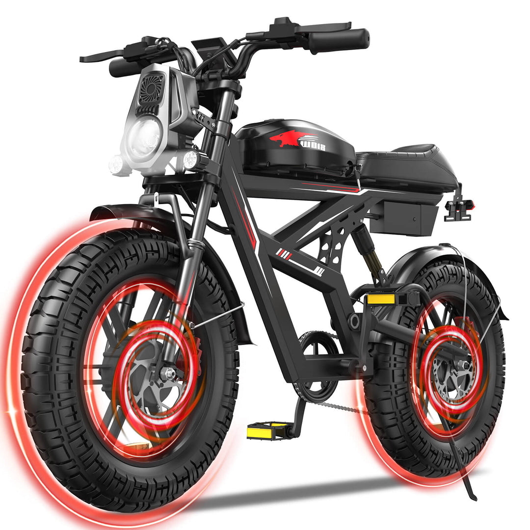 EBIKESZ WO18 2000W AWD Off-Road Fat Tire Electric Bike – Hyper Performance 48V 25Ah Long Range Ebicycle with 20x4.5" Extra Wide Tires