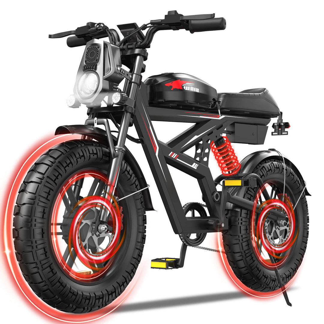 EBIKESZ WO18 2000W AWD Off-Road Fat Tire Electric Bike – Hyper Performance 48V 25Ah Long Range Ebicycle with 20x4.5" Extra Wide Tires