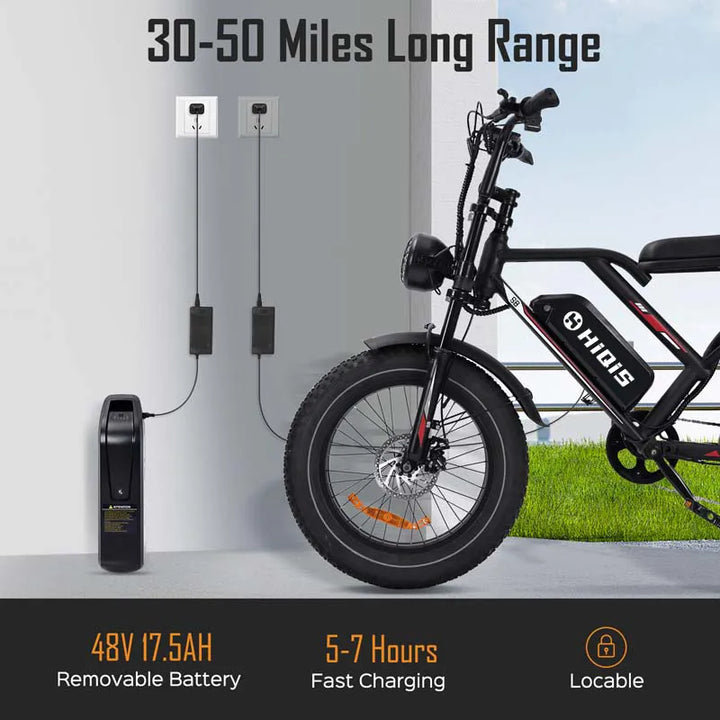 20-Inch Fat Tire Electric Bike with 1000W Motor 48V 17.5Ah Battery and Hydraulic Disc Brakes