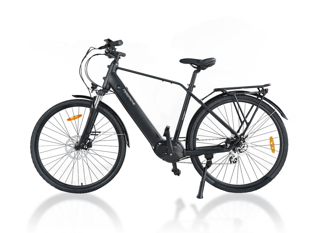 MAGMOVE 700C City eBike with 250W mid-mounted motor, 8-speed gear system, and 80-120km range, featuring adjustable seating3