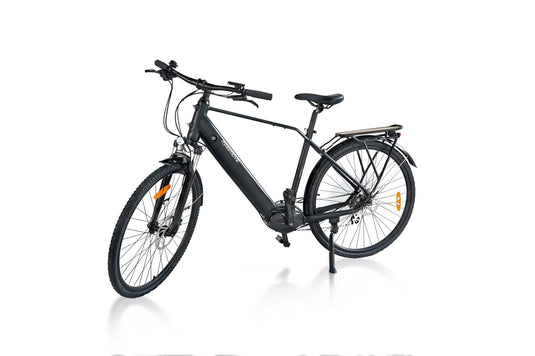 MAGMOVE 700C City eBike with 250W mid-mounted motor, 8-speed gear system, and 80-120km range, featuring adjustable seating9