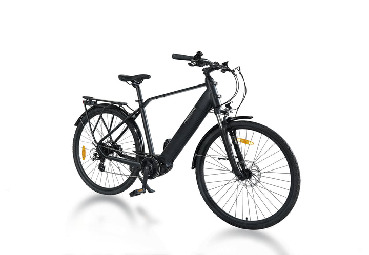 MAGMOVE 700C City eBike with 250W mid-mounted motor, 8-speed gear system, and 80-120km range, featuring adjustable seating0