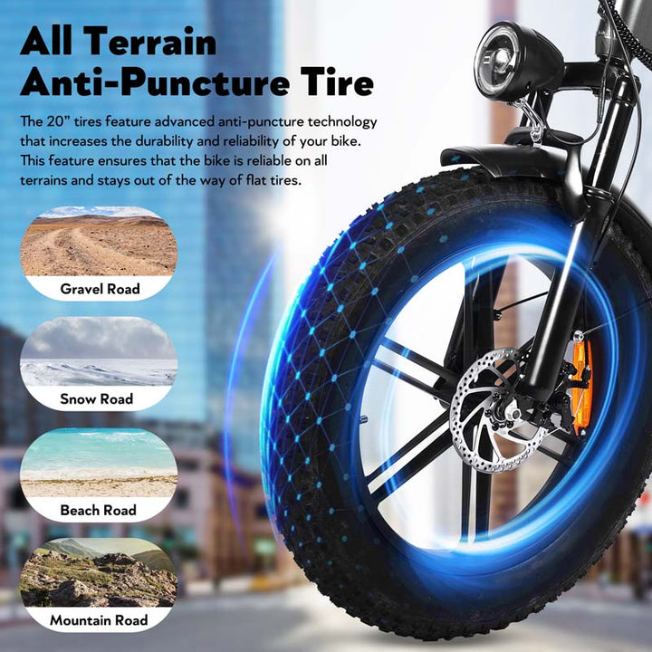 E20 20-Inch Fat Tire Electric Bike with 1000W Rear Motor Dual Suspension and 48V 15Ah Battery