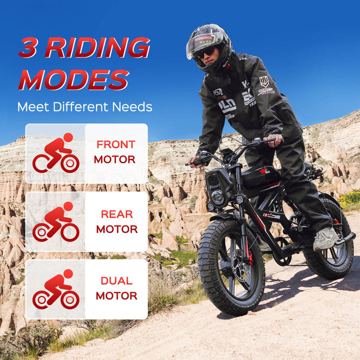 EBIKESZ WO18 2000W AWD Off-Road Fat Tire Electric Bike – Hyper Performance 48V 25Ah Long Range Ebicycle with 20x4.5" Extra Wide Tires