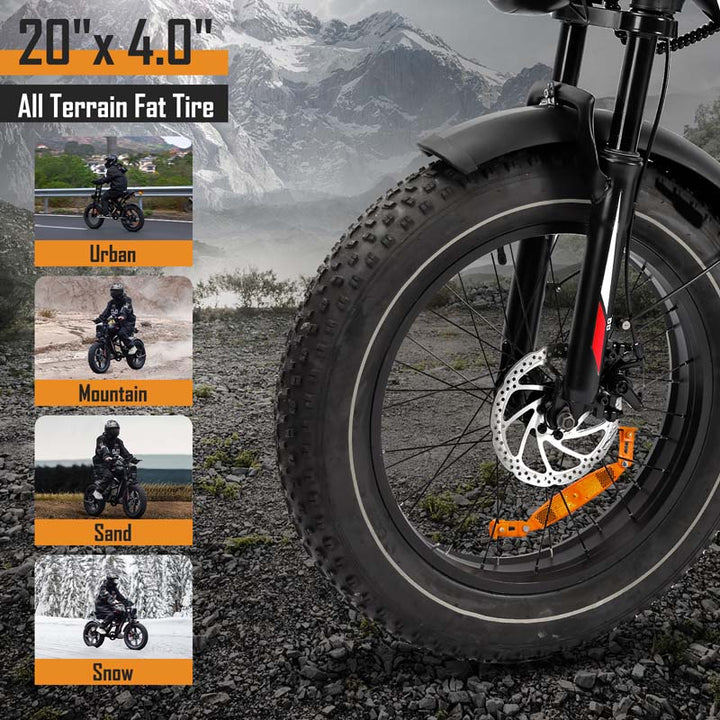 20-Inch Fat Tire Electric Bike with 1000W Motor 48V 17.5Ah Battery and Hydraulic Disc Brakes