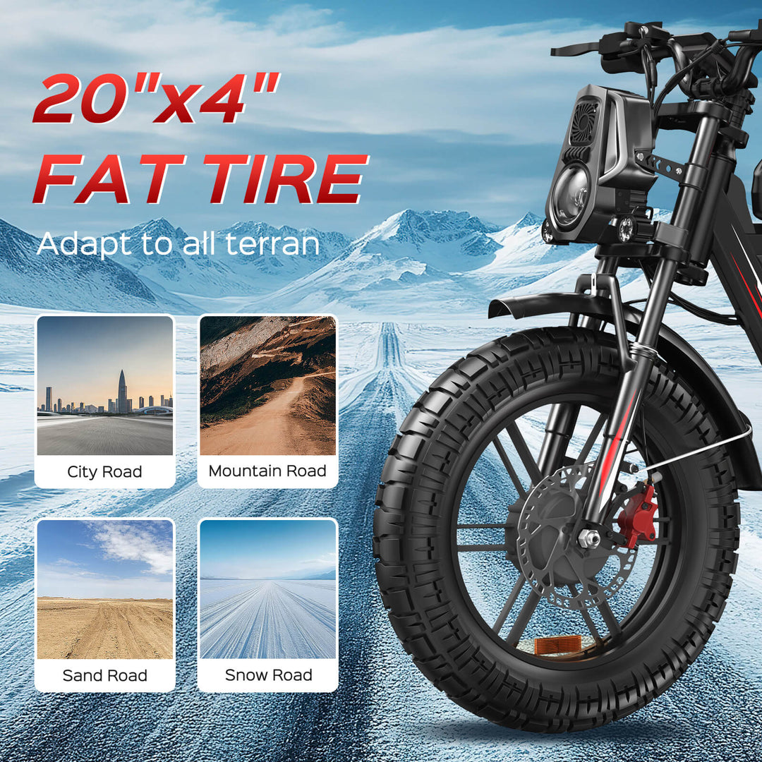 EBIKESZ WO18 2000W AWD Off-Road Fat Tire Electric Bike – Hyper Performance 48V 25Ah Long Range Ebicycle with 20x4.5" Extra Wide Tires