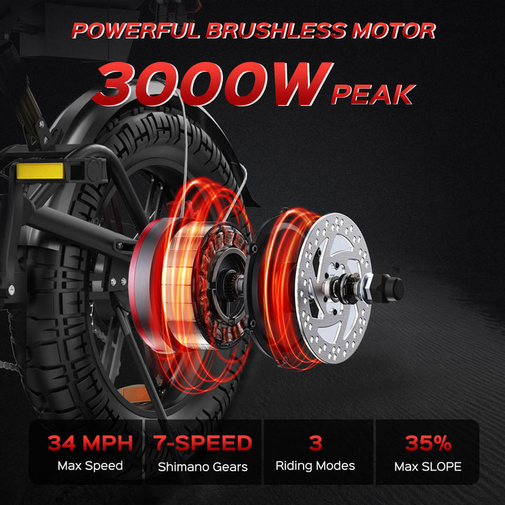 EBIKESZ WO18 2000W AWD Off-Road Fat Tire Electric Bike – Hyper Performance 48V 25Ah Long Range Ebicycle with 20x4.5" Extra Wide Tires