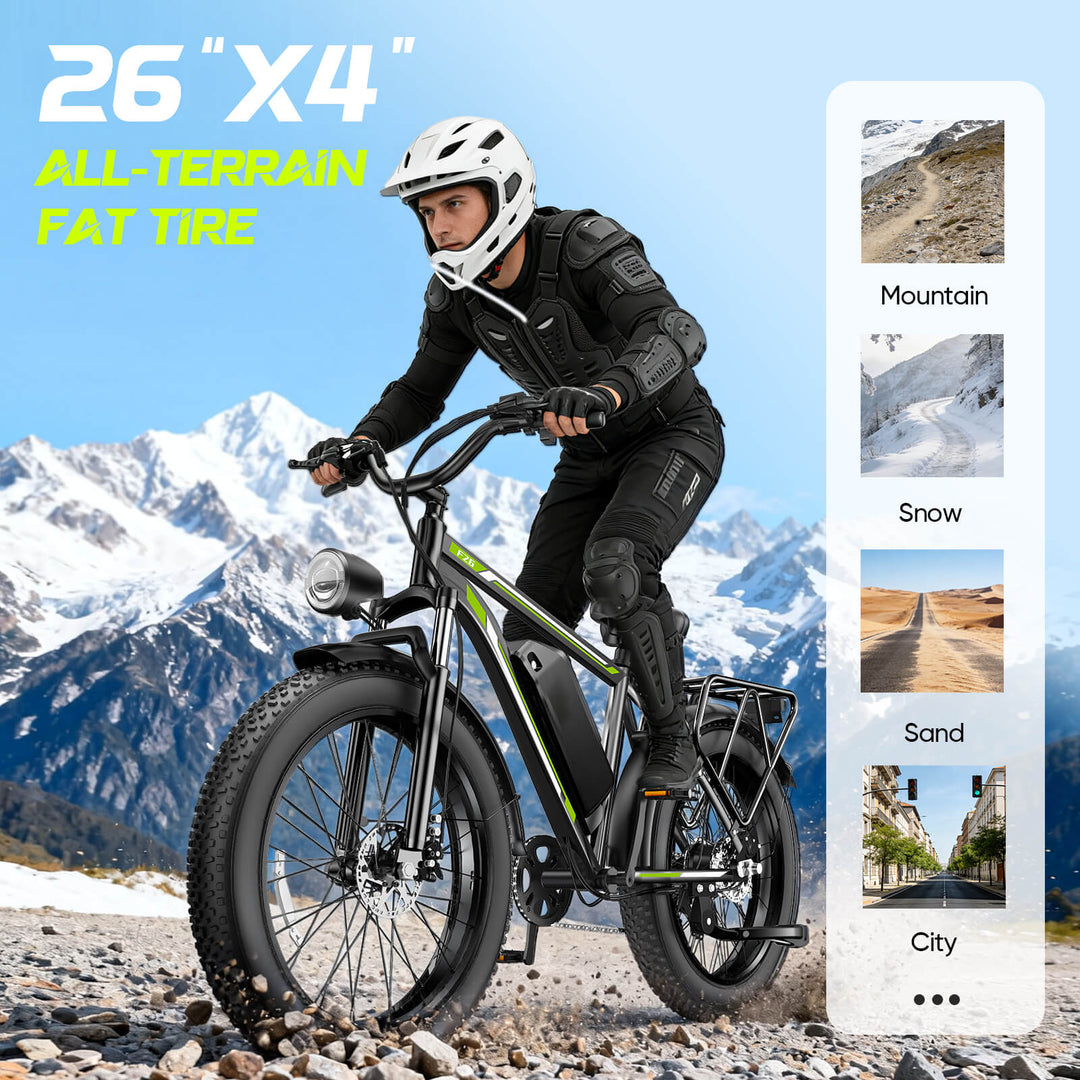 EBIKESZ F26 1000W Rear Motor Fat Tire Electric Bike – 48V 15.6Ah Long Range Cruising Ebicycle with 26x4" All-Terrain Tyres
