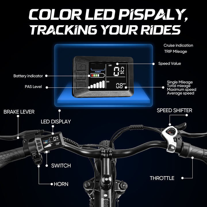 EBIKESZ F26 1000W Rear Motor Fat Tire Electric Bike – 48V 15.6Ah Long Range Cruising Ebicycle with 26x4" All-Terrain Tyres