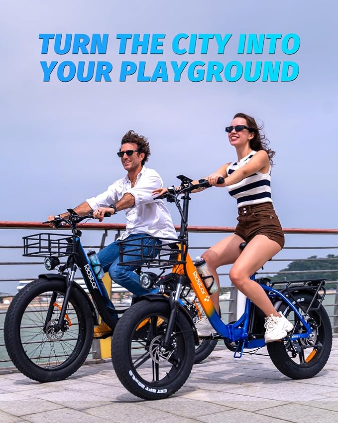 Ridstar MN20 1000W Step-Thru Fat Tire Folding Electric Bike with Basket | 48V 15Ah UL Certified Battery
