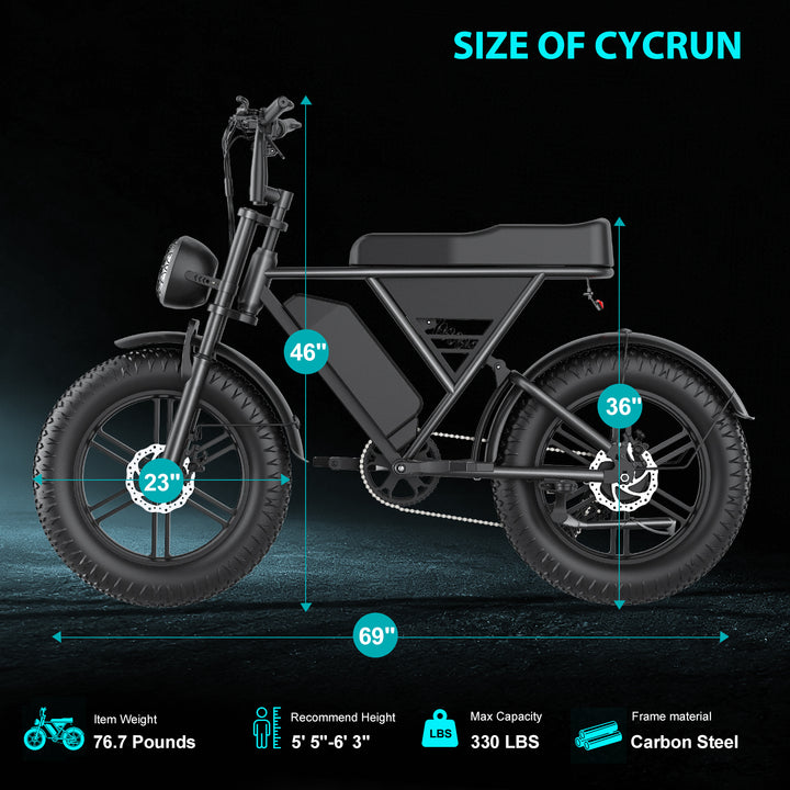 EBIKESZ G60 1000W Rear Motor Fat Tire E-Bike – Extended Range 48V 20Ah Lithium Battery All-Terrain Electric Bicycle