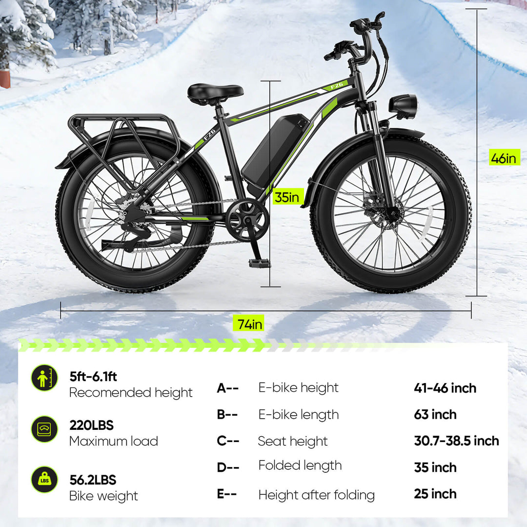 EBIKESZ F26 1000W Rear Motor Fat Tire Electric Bike – 48V 15.6Ah Long Range Cruising Ebicycle with 26x4" All-Terrain Tyres