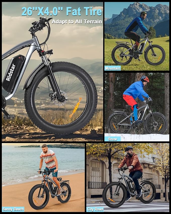 Ridstar E26 Pro Dual Motor Fat Tire Electric Bike | 2000W Combined Output, 48V 23Ah Battery