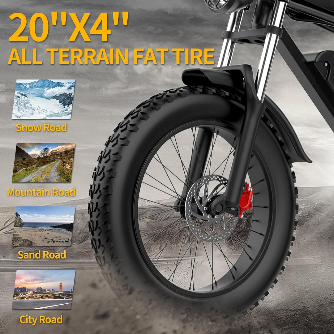 YVY C20 Pro Dual Motor Fat Tire Electric Bike | 2000W Combined Output, 52V 40Ah Dual Battery