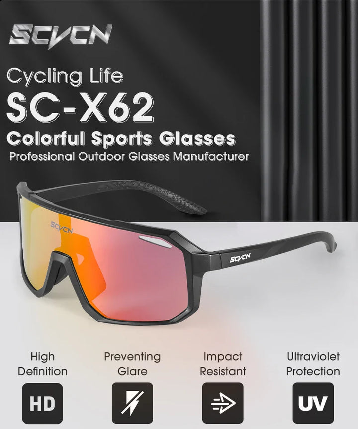 SCVCN UV400 Cycling Sunglasses - Ultralight 34g Sports Eyewear - HD Wide View Protection for Running, MTB, Golf &amp; Travel (PGXC-KE-X63)