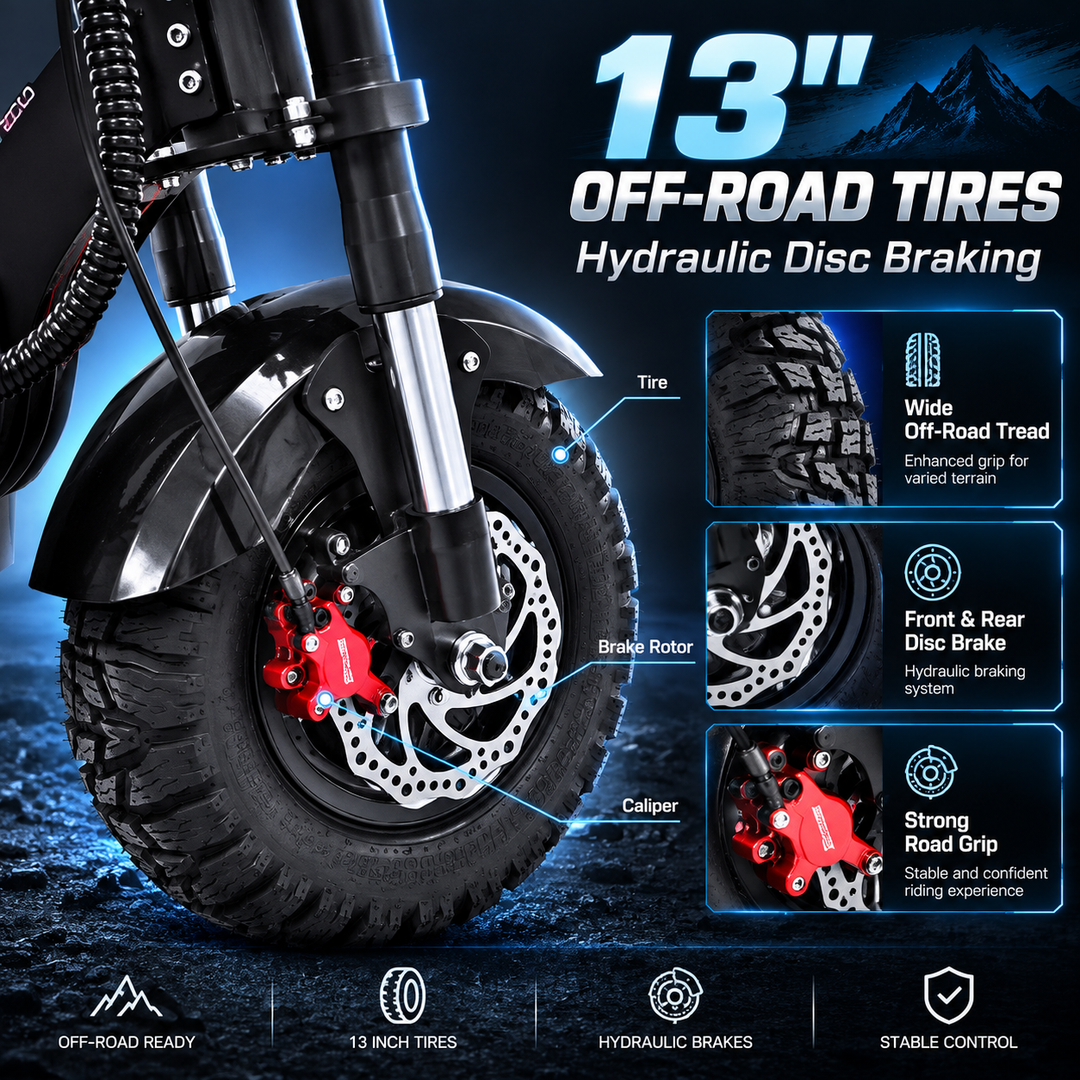 EBIKESZ A7 MAX 13" Off-Road Electric Scooter | 10000W Dual Motors (2*5000W), 72V 50Ah Battery, 59 MPH, Hydraulic Suspension Foldable High-Performance E-Scooter
