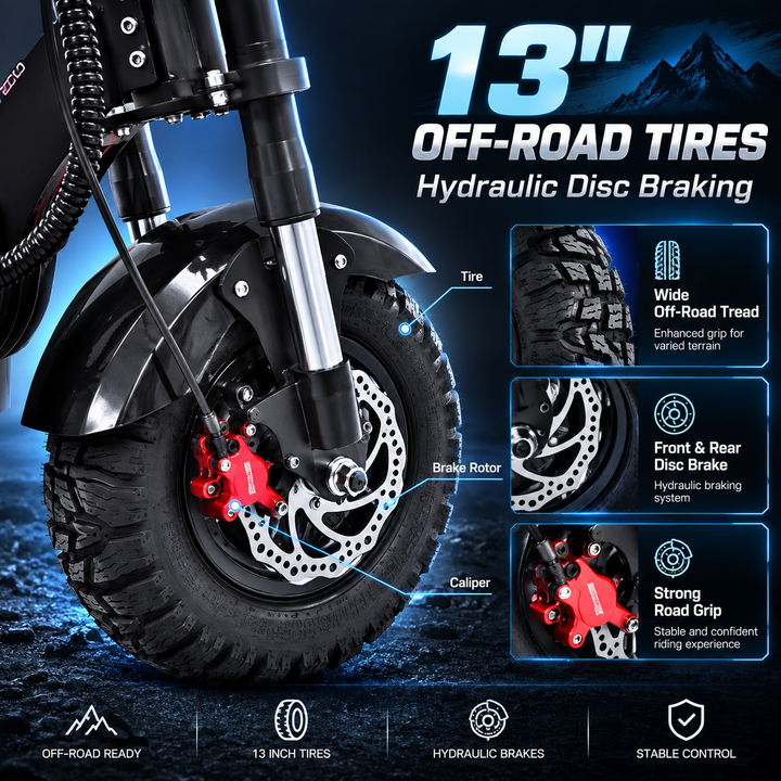 EBIKESZ A7 MAX 13" Off-Road Electric Scooter | 10000W Dual Motors (2*5000W), 72V 50Ah Battery, 59 MPH, Hydraulic Suspension Foldable High-Performance E-Scooter