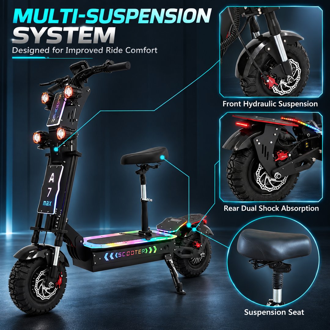 EBIKESZ A7 MAX 13" Off-Road Electric Scooter | 10000W Dual Motors (2*5000W), 72V 50Ah Battery, 59 MPH, Hydraulic Suspension Foldable High-Performance E-Scooter