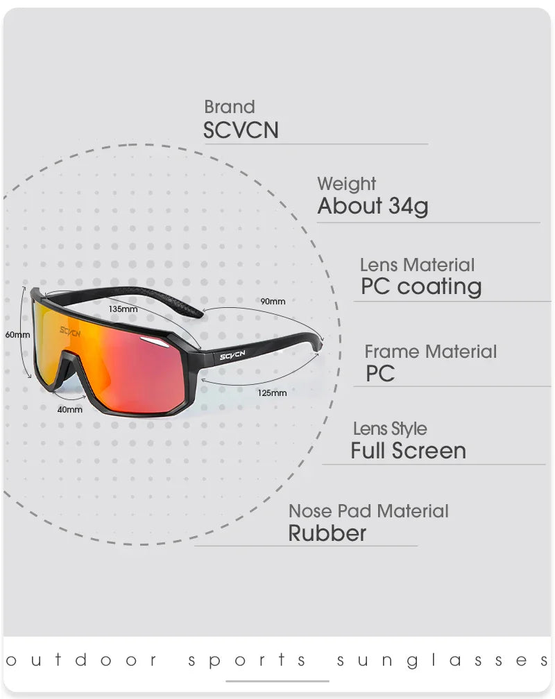 SCVCN UV400 Cycling Sunglasses - Ultralight 34g Sports Eyewear - HD Wide View Protection for Running, MTB, Golf &amp; Travel (PGXC-KE-X63)