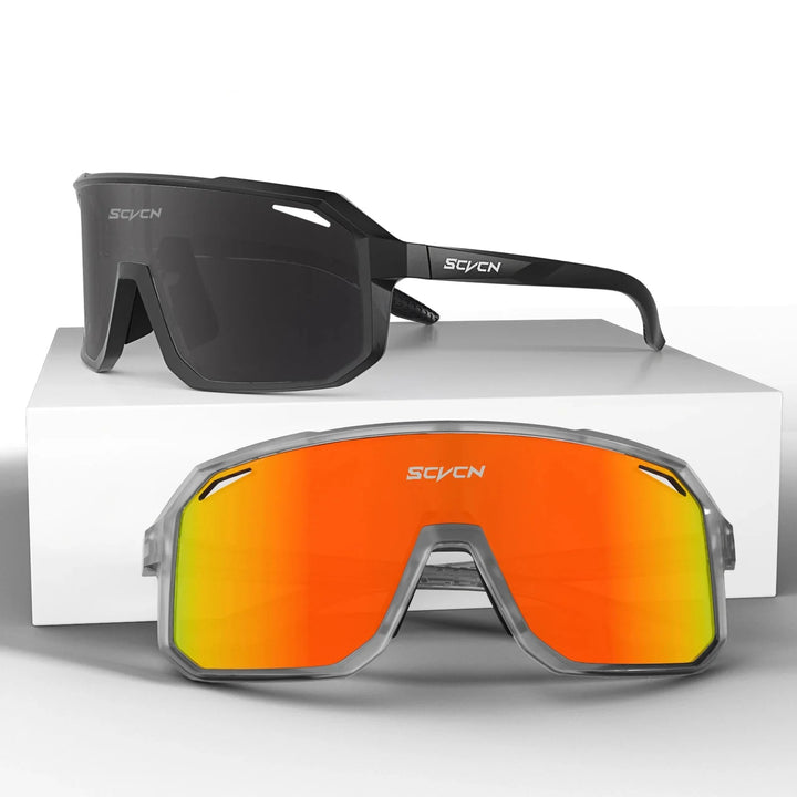 SCVCN UV400 Cycling Sunglasses - Ultralight 34g Sports Eyewear - HD Wide View Protection for Running, MTB, Golf &amp; Travel (PGXC-KE-X63)
