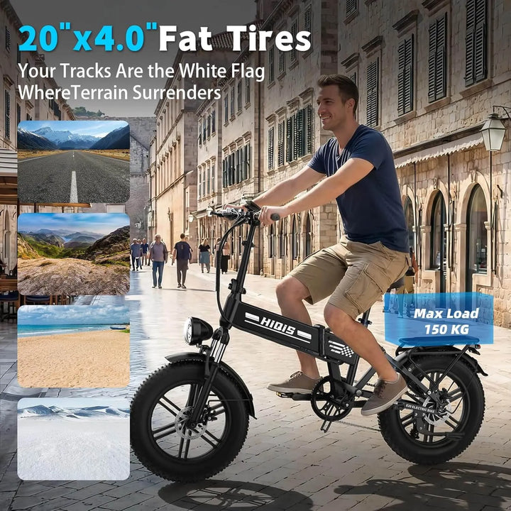 E20 20-Inch Fat Tire Electric Bike with 1000W Rear Motor Dual Suspension and 48V 15Ah Battery