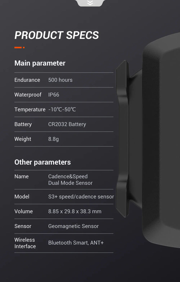Magene S3+ Speed &amp; Cadence Dual Sensor - ANT+ Bluetooth Wireless Speedmeter - 9g Magnetless Geomagnetic Sensor for Garmin &amp; Wahoo