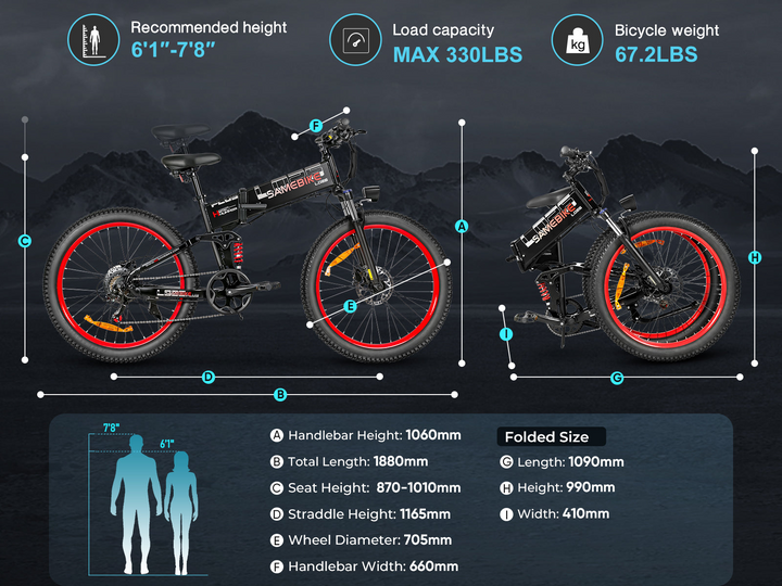 Samebike LO26 Plus 26" Fat Tire Foldable Electric Mountain Bike with 250W Motor