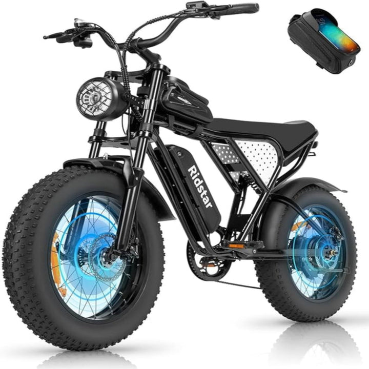 Ridstar Q20 Lite 20 Inch Fat Tire Electric Bike 1000W High Speed Motor 48V 15Ah Removable Battery Compact Retro All Terrain Ebike