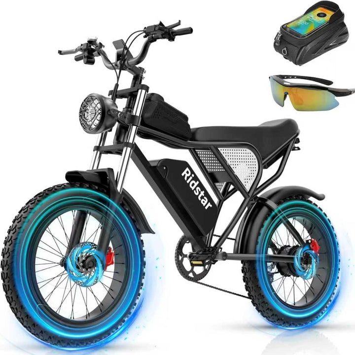 Ridstar Q20 20 Inch Fat Tire Electric Bike 1500W Peak Power Motor 48V 20Ah Long Range Battery Retro All Terrain Off-Road Ebike
