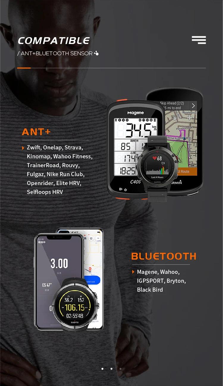 Magene H64 Heart Rate Monitor - Dual Mode ANT+ &amp; Bluetooth Smart Sensor - IP67 Waterproof Chest Strap for Cycling &amp; Running