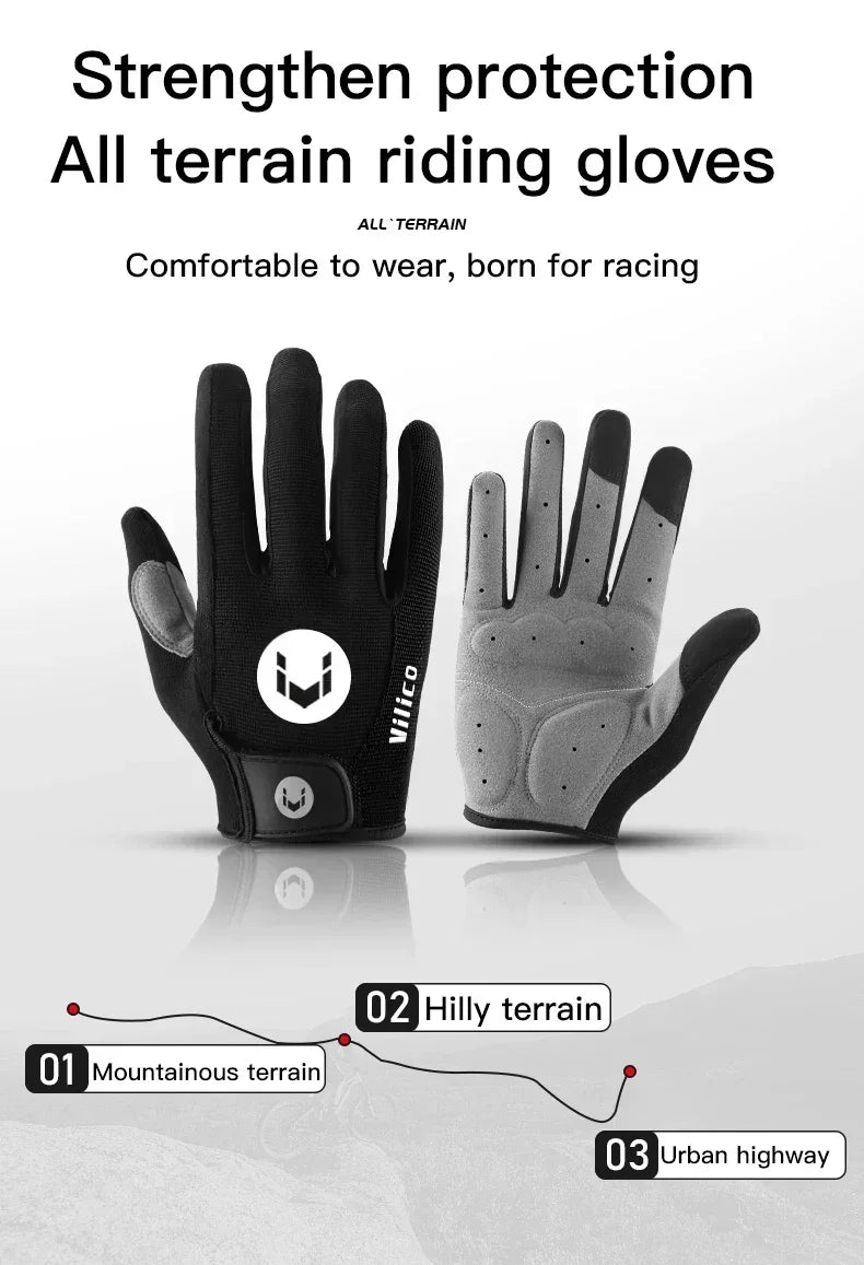Touch-Screen Full Finger Bike Gloves - Shock-Proof Padded &amp; Breathable Cycling Mittens for MTB &amp; Road Racing