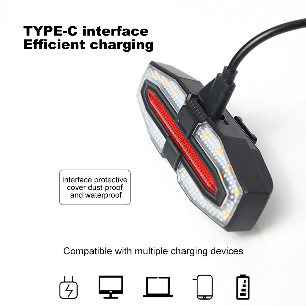 Wireless Remote Control Bicycle Tail Light - Smart Turn Signals &amp; 120dB Audible Horn - USB Rechargeable LED Bike Back Light for Night Riding Safety