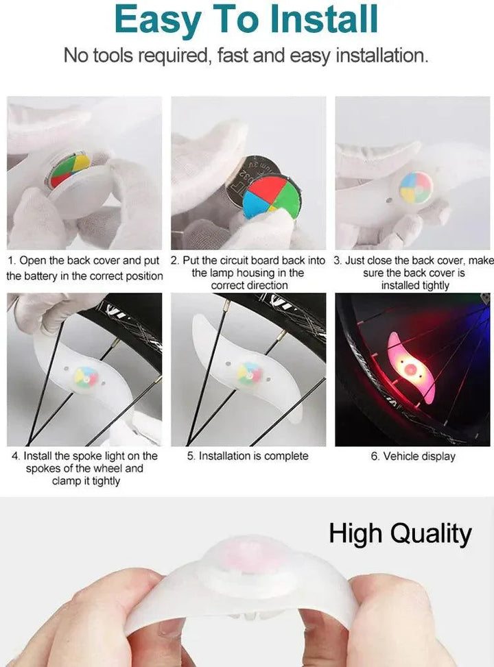Colorful LED Bike Wheel Spoke Light - Waterproof Night Riding Safety Warning Lamp - Easy Install Neon Flash for MTB &amp; Road Bikes
