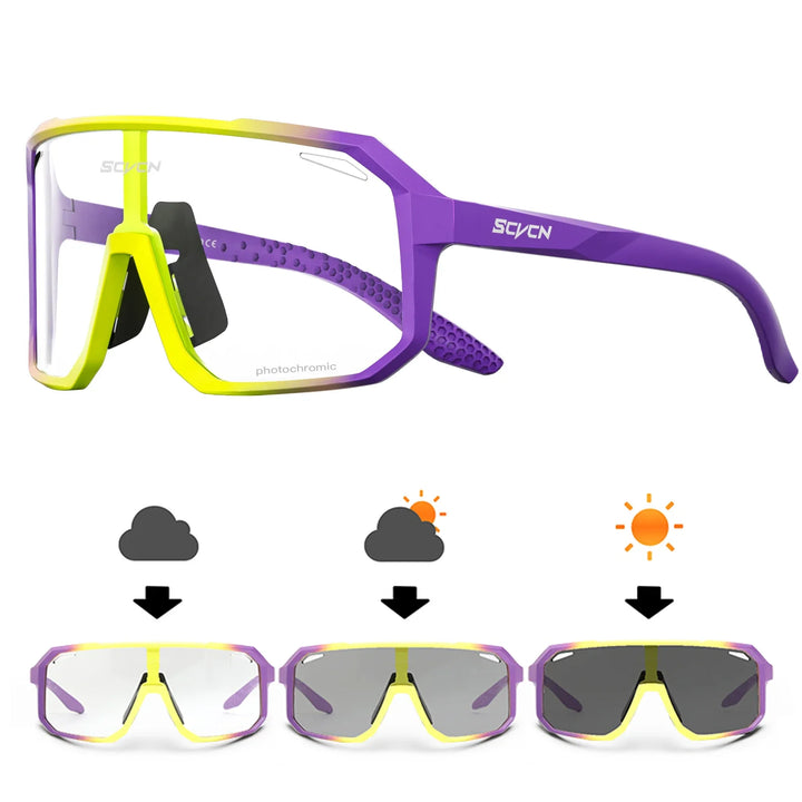 SCVCN S62 Photochromic Cycling Sunglasses - Smart Color Change Lens - UV400 TR-90 Ultralight Eyewear for MTB &amp; Road Bike Racing