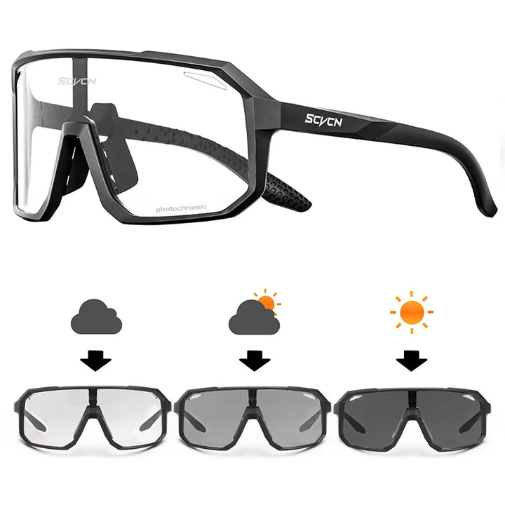 SCVCN Photochromic Cycling Sunglasses - Smart Color-Change Lens - UV400 TR-90 Ultralight Eyewear for MTB, Road Bike &amp; Running
