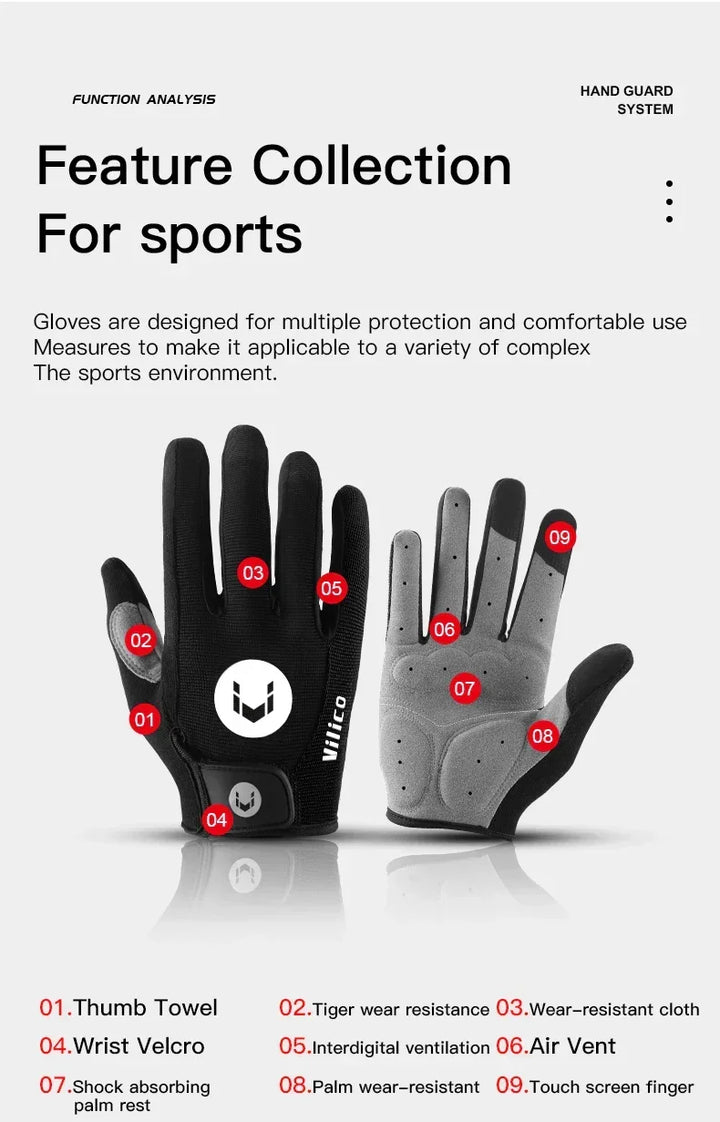 Touch-Screen Full Finger Bike Gloves - Breathable &amp; Shock-Proof Padded Cycling Mittens for MTB &amp; Road Racing