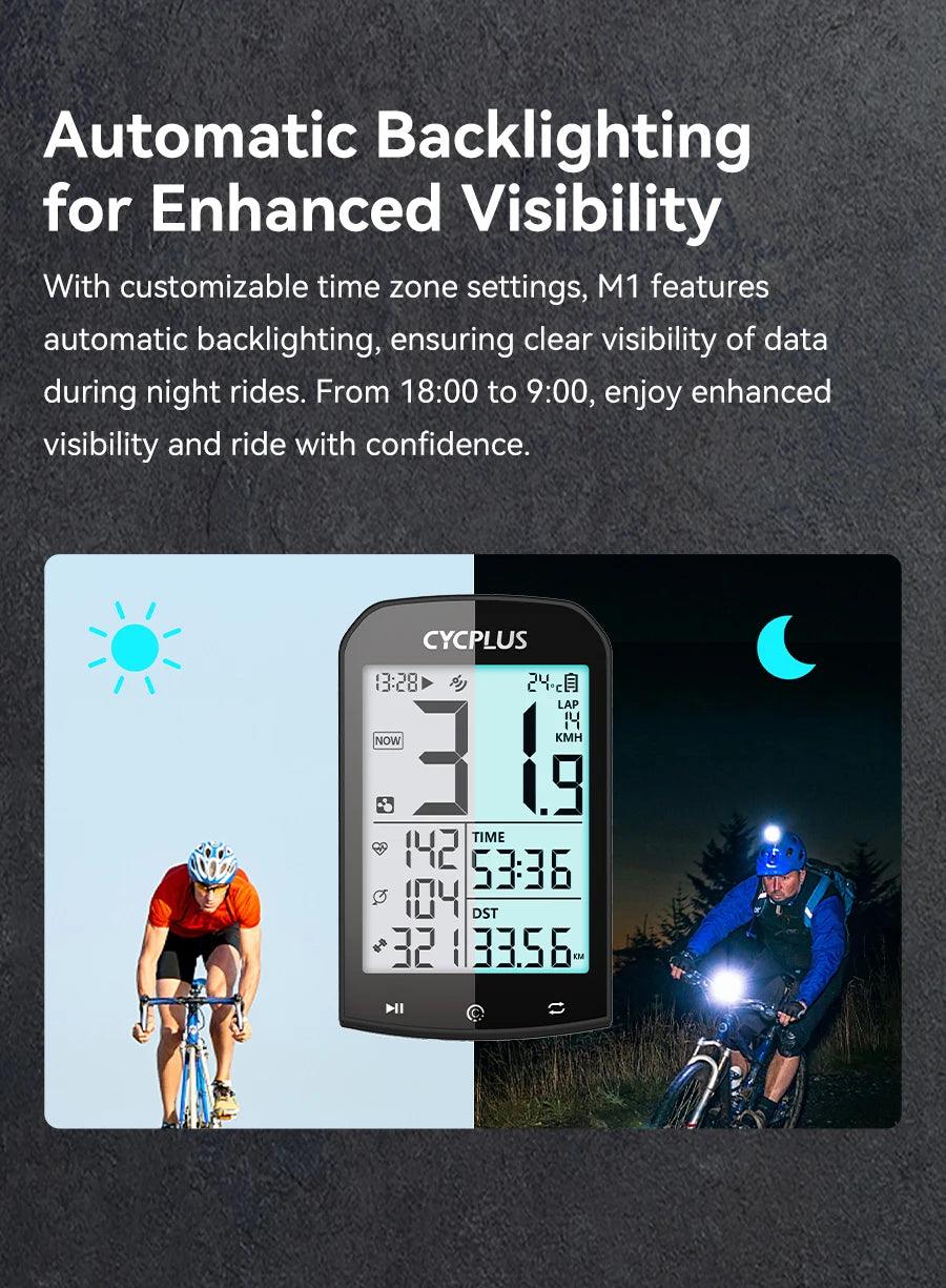 CYCPLUS M1 Smart GPS Bike Computer - 2.9-inch Huge Screen Wireless Speedometer with ANT+ &amp; Bluetooth for Strava Sync