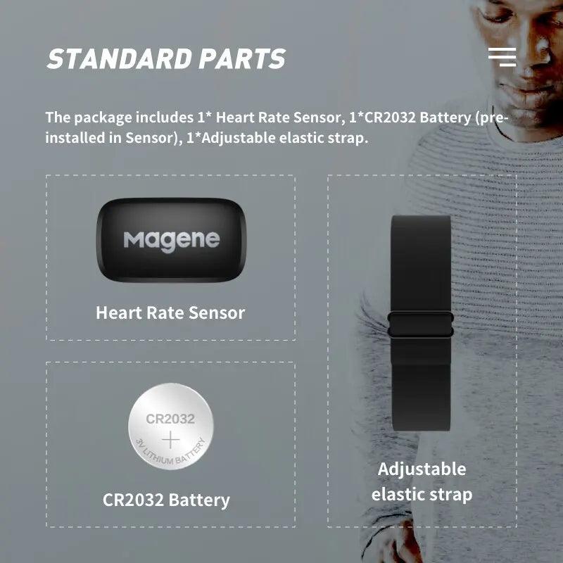 Magene H64 Heart Rate Monitor - Dual Mode ANT+ &amp; Bluetooth Smart Sensor - IP67 Waterproof Chest Strap for Cycling &amp; Running