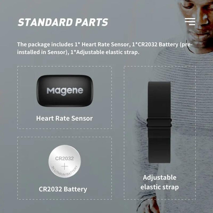 Magene H64 Heart Rate Monitor - Dual Mode ANT+ &amp; Bluetooth Smart Sensor - IP67 Waterproof Chest Strap for Cycling &amp; Running