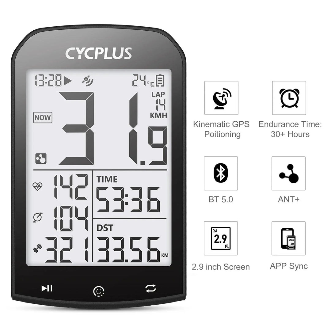 CYCPLUS M1 Smart GPS Bike Computer - 2.9-inch Huge Screen Wireless Speedometer with ANT+ &amp; Bluetooth for Strava Sync