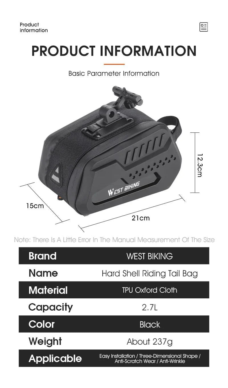 WEST BIKING 100% Waterproof Bicycle Saddle Bag - Seamless Weld Under Seat Storage - Reflective Rainproof MTB &amp; Road Bike Tool Pouch