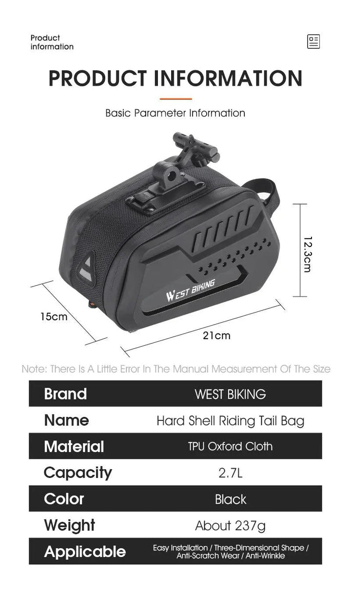 WEST BIKING 100% Waterproof Bicycle Saddle Bag - Seamless Weld Under Seat Storage - Reflective Rainproof MTB &amp; Road Bike Tool Pouch