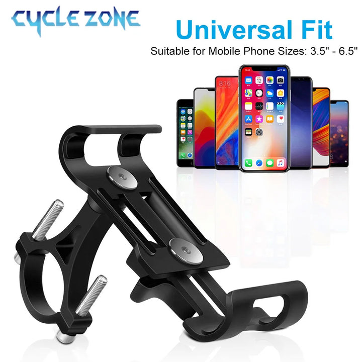 Universal Aluminum Alloy Bike Phone Holder - Anti-Slip Mechanical Lock Mount - Metal Motorcycle GPS Clip for 4.0"-6.5" Smartphones