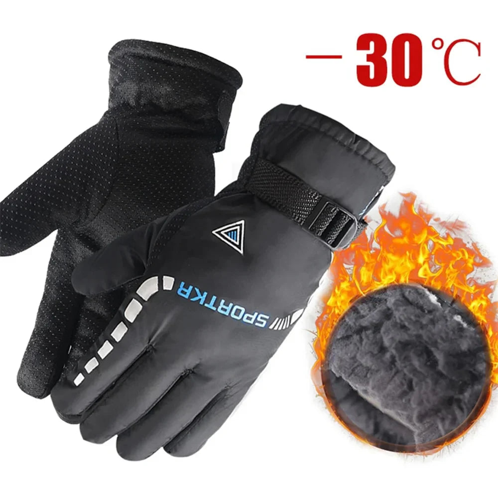 Unisex Winter Thermal Gloves - Thickened Fleece Lining - Waterproof &amp; Windproof Full Finger Mittens for Skiing, Running &amp; Cycling