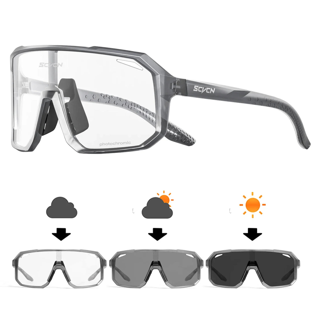 SCVCN Photochromic Cycling Sunglasses - Smart Color-Change Lens - UV400 TR-90 Ultralight Eyewear for MTB, Road Bike &amp; Running