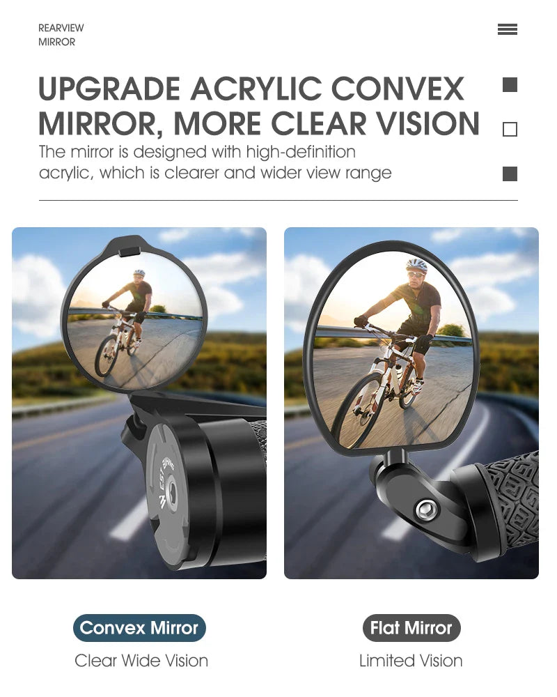 WEST BIKING HD Convex Bike Mirror - 360° Adjustable Universal Wide-Angle Mirror